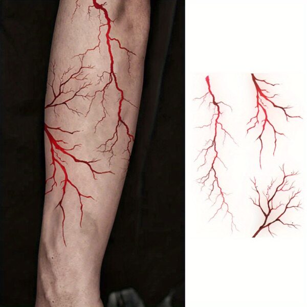 1 Sheet Red Lightning Tattoo Stickers - Waterproof Temporary Tattoos with Realistic Lightning Bolt Design, Long-Lasting Body Art for Parties, Events & Casual Attire, Easy Apply &, No Residue, Party Accessories, Event Body Art, Bold Graphic Design, Durable Adhesive