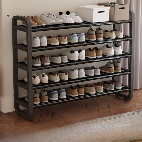Space-Saving 5-Tier Metal And Plastics Shoe Rack, Durable, Narrow Design, Multi-Layer Iron Craftsmanship, No Wood, Floor Mount, with Electricity-Free Use for Entryway And Dorm Storage, Living Room Compatible