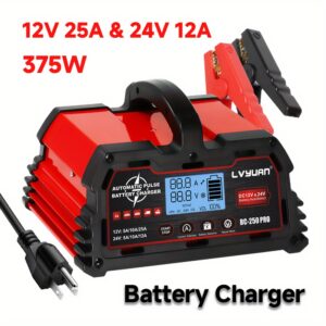 12V/24V 20A/25A Car Battery Charger Heavy Duty, 0-20A Automatic Battery Maintainer With Auto Shutoffs, Repair, Winter Mode, High/Low Power Smart Trickle Charger And Desulfator, For Boat, Motorcycle, Lawn Mower, For Car Accessories, Christmas Gifts, Without Battery