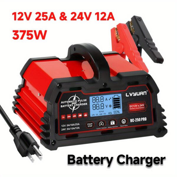 12V/24V 20A/25A Car Battery Charger Heavy Duty, 0-20A Automatic Battery Maintainer With Auto Shutoffs, Repair, Winter Mode, High/Low Power Smart Trickle Charger And Desulfator, For Boat, Motorcycle, Lawn Mower, For Car Accessories, Christmas Gifts, Without Battery