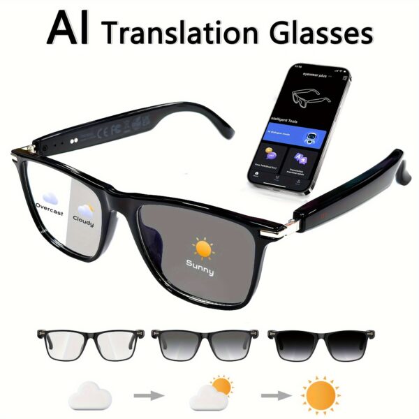 AI Smart Glasses, Smart Glasses with 160 Languages Real Time Translation Support, Chat GPT System, OICIIDO New Multi-functional Audio Glasses for Men And Women, Built-in Microphone And Speaker, HD Voice Calls And HIFI Music Quality, Music Playback And Hands-Free Calling, Physical Color Changing Lens, High Quality, Suitable for Comfortable Riding, Safe Driving, Fun Fishing, Relaxing Travel And Daily Office Wear, Holiday Gift