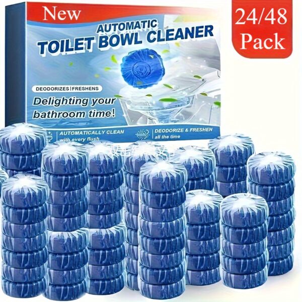 24pcs Automatic Toilet Bowl Cleaner Tablets - Deodorizing, Yellow Stain & Odor Removal, Deep Cleaning Plastic Surface Safe, Effortless Bathroom Maintenance, Household Cleaning Supplies, Toilet Cleaner, Visible Cleaning Action, Fresh Scent Packaging, Fresh Scent Technology