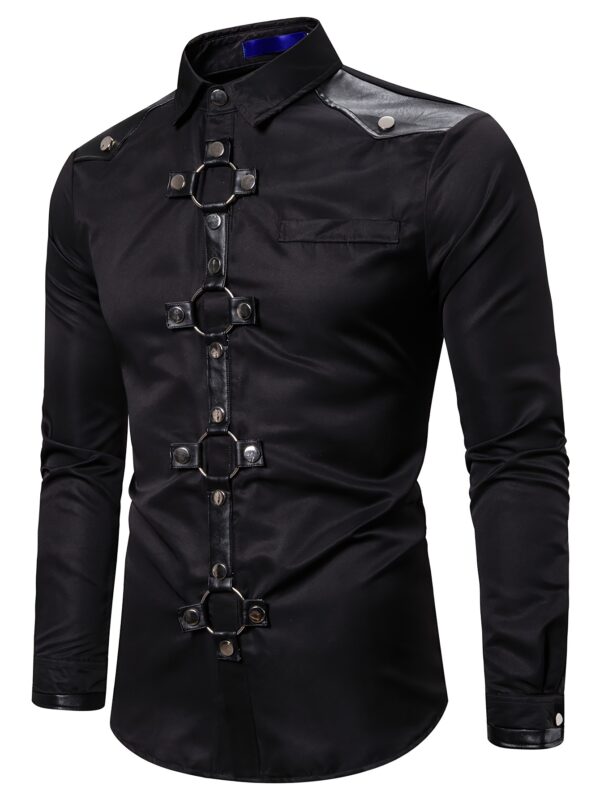 [Gothic Formal Shirt] Gothic Formal Shirt for Men | Long Sleeve Button-Up Dress Shirt with Stiff Collar - Elegant Dark Clothing, Goth Accessories, Party Attire, Sleek Fit Fabric, Event Attire, Dark Fashion, Durable Material, Stylish Top, Alternative Style