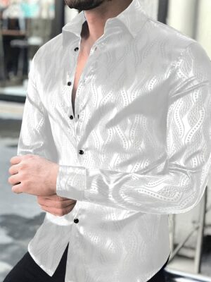 [Shule Water OBM] Men's Polka Dot Jacquard Single-Breasted Long Sleeve Casual Shirt