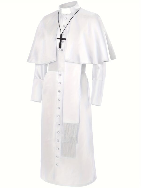 Medieval Priest Costume Long Sleeve White Monk Robe Suitable for Carnival Halloween Cosplay Party Outfit Includes Necklace