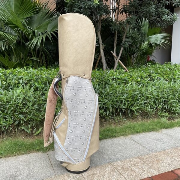 Premium High Quality PU Golf Club Bag with Tassel Detail - Beige, Durable Driver Compartment & Multiple Pockets for Easy Organization, Golf Bag