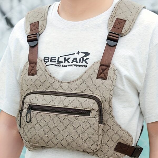 3538ca3c-899d-436c-8b4a-b3b3c18b943e.jpg LUMG Men's Business Style Chest Crossbody Bag - Large Capacity Adjustable Strap, Multiple Zippered Compartments, Durable Fabric with Geometric Pattern, Black - Travel, Commuting, Father's Day Gift, Chest Bag, Commuting Accessory, Modern Accessory, Sturdy Construction, Versatile Accessory, Frequent Travelers