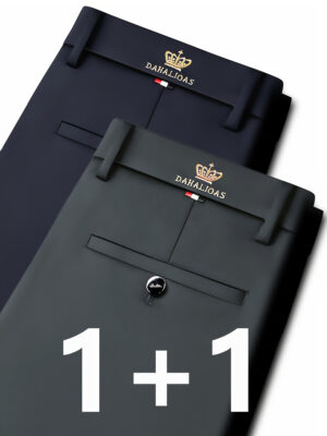 Two-Pack Men'S Crown Embroidered Dress Pants, Summer Lightweight, Quick-Dry Breathable, Wrinkle-Resistant Straight-Leg Business Casual Trousers with Elastic Fabric and Zipper Closure, Machine Washable, Professional Attire, Exquisite Embroidery