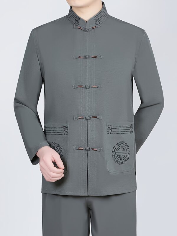 Men'S Elegant Summer Tang Jacket - Long Sleeve, Chinese Style, Stand Collar, Button-Up Shirt with Pockets, Non-Stretch Fabric, Regular Fit, Perfect for Casual Wear, Summer Jacket|Traditional Attire|Pocketed Shirt, Chinese Size, Please Check The Size Guide Carefully