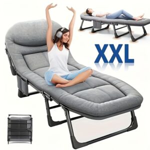 1pc American Folding Bed, Single Recliner Lunch Bed, Comfortable Ergonomic Folding Bed, Courtyard Concubine Folding Bed With Mattress, Portable Courtyard Office Camping Nap Multi-functional Lounge Chair Lazy Artifact