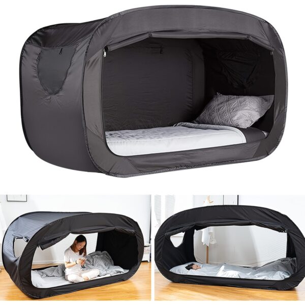 Canopy Bed Dream Privacy Space Full Sleeping Tents Indoor Pop Up Portable Frame Curtains Breathable Black Cottage (Mattress Not Included) Reducing Light