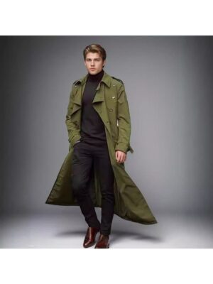 Men's Long Trench Coat - Elegant Black Raincoat with Collar & Full-Length High Quality Design, Machine Washable & Wrinkle-Resistant Outer Coat for Business, Formal, or Casual Attire - Spring/Fall Outerwear for Men - Classic Solid Color with Functional Buttons & Belt, Regular Fit for Casual & Formal Occasions, Suitable for Western and European Style