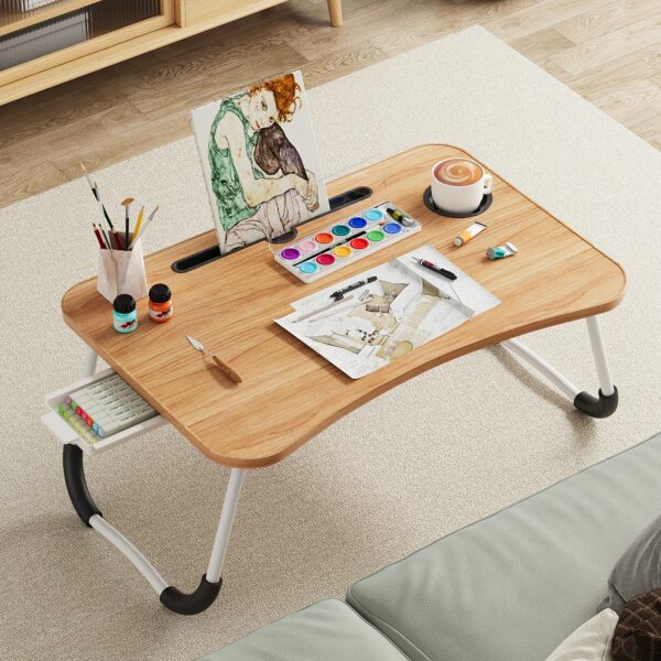 Laptop Bed Desk Table Tray Stand with Cup Holder/Drawer for Bed/Sofa/Couch/Study/Reading/Writing On Low Sitting Floor Large Portable Foldable lap desk bed trays for eating and laptops