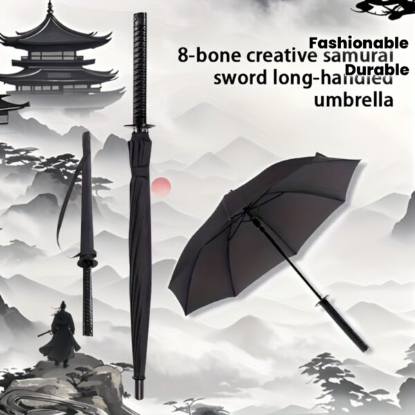 387d6e535377eca1058a454081148508.jpg 8-Bone Creative Samurai Sword Long-Handled Umbrella - Windproof Automatic Open Umbrella with Durable Carbon Fiber Ribs & Steel Shaft, Black for Men & Women, Perfect for Cosplay & Outdoor Use Cosplay Accessory, Stylish Accessory, Carbon Fiber Ribs
