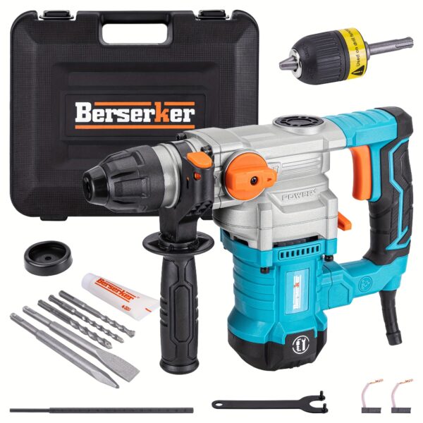 SDS Plus Rotary Hammer Drill, With Safety Clutch, 3 Functions Corded Rotomartillo For Concrete - Includes Drill Chuck, 3 Drill Bits, Flat Chisel, Point Chisel, Carrying Case, Ergonomic Design.