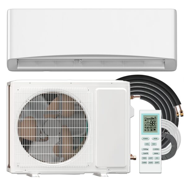 1 Ton (12000 BTU) Mini Split AC/Heating System - Energy Efficient Inverter Heat Pump with Remote Control, 750 Sq.Ft Coverage, 115V-230V Dual Voltage, Quiet Operation & Digital Display, Wall-Mounted Air Conditioner & Heater for Home, Office, Small Apartments - Metal Construction, US Plug, Energy-Saving Inverter Technology, Compact Design for Easy Installation, Heaters for Indoors with Remote Control