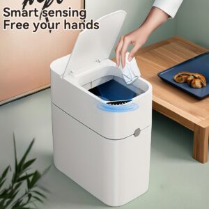 Automatic Sensor Trash Can with Lid - Hands-Free Touchless Bathroom, Kitchen, Office Bin - Fast Opening/Closing, No Charging Needed, Compact design - Compatible with AA Batteries - White - Ideal for Home, Office, Bathroom, Bedroom, Home Organization, Contemporary Decor, Durable Construction, Smart Waste Container, Modern Households