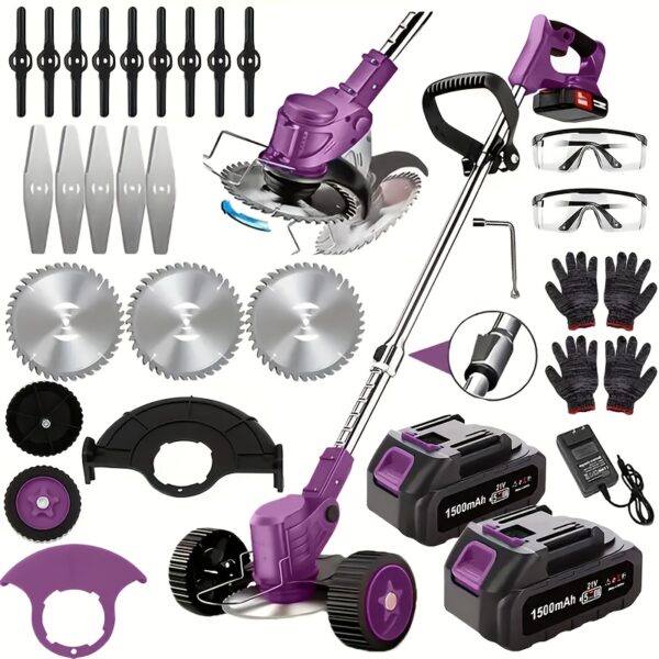 Portable Home Cordless Electric Lawn Mower, Yard Weeder/Cordless Lawn Mower with 3 Blade Sizes And Two High-Capacity Lithium-ion Batteries, Strong Power, Lots Of Freebies, Suitable for Lawn, Yard  Garden, Gift for Father, Husband, Halloween Gift, Brushless Lawn Mower, Cordless Lawn Mower with Battery Pack, Grass Machine, Electric Lawn Mower Cordless, Lawn Mower Gas Powered, Yard Maintenance, Garden Tool, Ergonomic Handle, Lightweight Mower, Brushless Motor, Battery