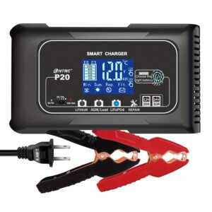 20-Amp Smart Battery Charger, For Car, Boat, Motorcycle, Lawn Mower, 12V/20A And 24V/10A.Lithium, Lifepo4, Lead-Acid(AGM/Gel/SLA..) Car Battery Charger, Trickle Charger, Maintainer/Pulse Repair Charger, Without Battery