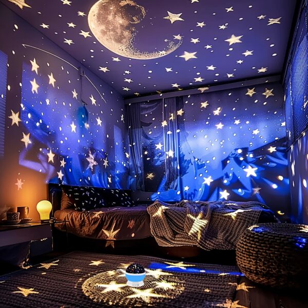 LED star and moon light, support 360° rotation, USB power supply, can switch a variety of colors, create a romantic starry sky effect, suitable for bedroom, party, holiday decoration, etc