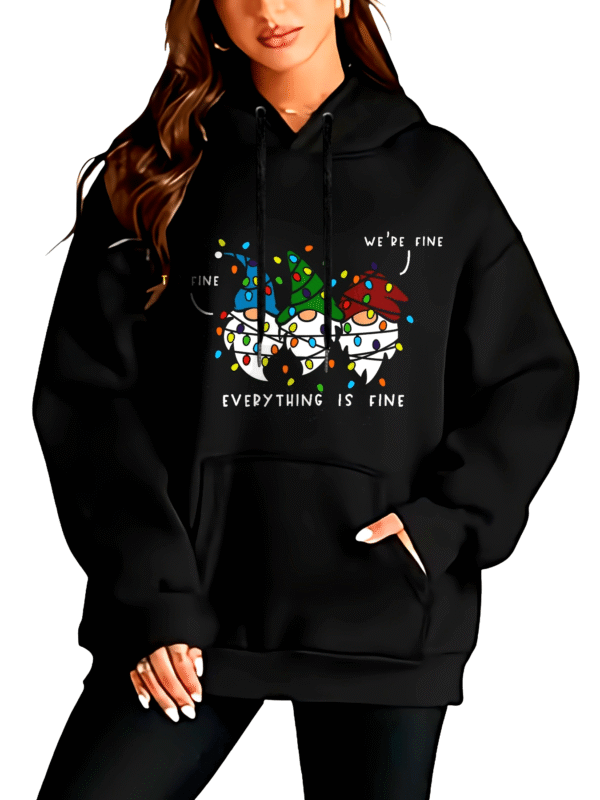 3a66df256b50010faf9eef78a4056cf5_uM0QJO69o6sze.png Women's "It's Fine, We're Fine, Everything Is Fine" Christmas Gnome Hoodie - Cute & Funny Graphic, Large Size, Cozy Polyester, Long Sleeve, Drawstring Hood - Perfect for Daily Wear