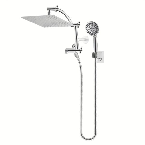 Hibbent All Metal 12" High Pressure Rainfall Shower Head & Handheld Combo, 7-Spray Settings, 16" Adjustable Extension Arm, 71" Stainless Steel Hose, Wall-Mounted, Brushed Finish, Spa-Like Experience, Highpressure Shower | Polished Chrome Finish | Brushed Finish Elegance