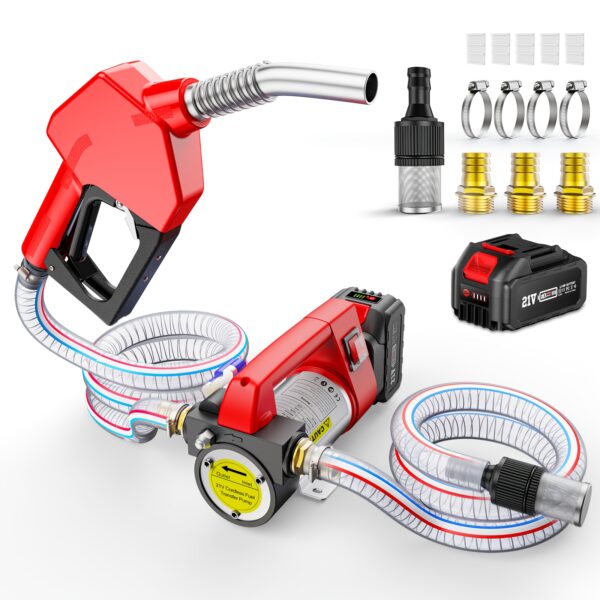 3aed2436-60fe-4756-a917-082c90044973.jpg Battery-Powered Rechargeable Fuel Transfer Pump, 21V DC Diesel Pump Kit with 4.0Ah Battery, 12GPM Portable Self-Priming Diesel Pump Kit Includes Nozzle and Hose for Automatic Closing Device of Diesel and Kerosene