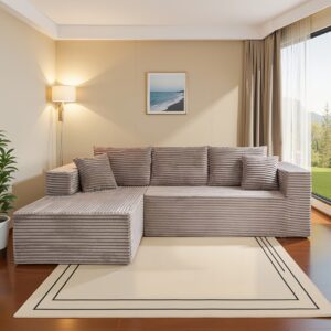 108.1" Cloud Sectional Couch With L-Shape Chaise Ultra Plush Corduroy Sleeper Sofa, Boneless Deep Seat Modular Couch, No Assembly Required, Minimalist Modern Design For Living Room, Apartment & Lounge