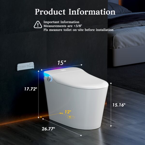 3b791ce4-cb6e-45f6-ab18-effb3a185ec6.jpg Smart Toilet With Heated Seat And Night Light, Tankless Toilets For Bathroom, Modern One-piece Toilet Standard Comfort Height Toilet With Auto Flush, Auto Open Close Lid/Seat, Slow Close, White