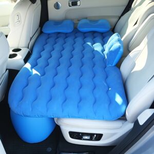 PVC Fleece Blue Portable Inflatable Car Bed - Rectangular Air Cushion for SUV Travel and Camping with Storage Bag and Repair Kit
