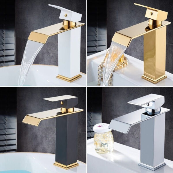 [Stainless Steel Faucet] 304 Stainless Steel Waterfall Bathroom Sink Faucet | Hot and Cold Water Mixing, Ceramic Valve, European Width Mouth Cold Water Faucet