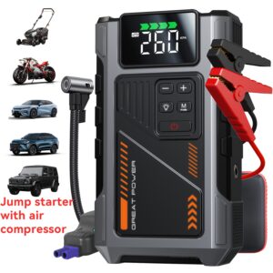 Jump Starter with Air Compressor, UltraSafe Car Battery Jump Starter, 12V Jump Starter Battery Pack, 4000A Battery Booster, Jump Box, Portable Charger And Jumper Cables For8.0L Gasoline And 6.5L Diesel Engines, Portable Car Jump Starter