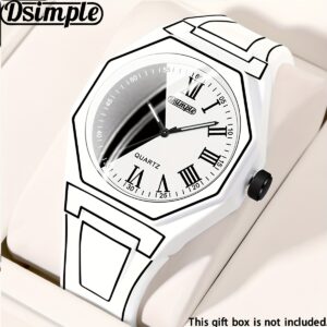 Quartz Watches for Men - 1pc Modern Cartoon Minimalist Unisex Mens Watch, Silicone Strap, Black & White Dial with Geometric Patterns, Casual Fashion Watches for Men & Women, Special Occasions, Everyday Timepiece, Reloj Para Hombre.