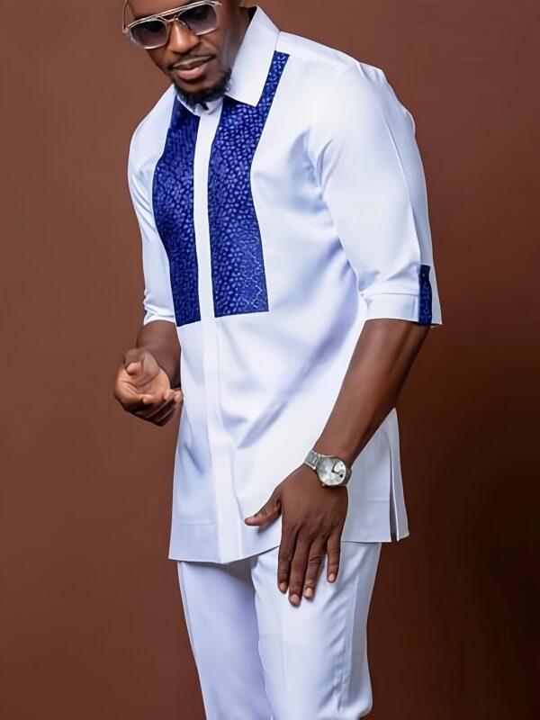 African ethnic style Men's casual suit printed shirt hem slit and rubber pants 2pcs set