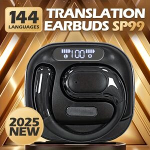 AI Translation Earbuds, Real-Time 3-in-1 Translation Earbuds 144 Languages and Accents, Open Clip Design, Suitable for Travel, Business, and Multi-Language Conversations (Black) with Charging Case