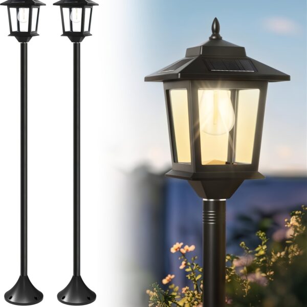 2 PACK Aluminum Solar Lamp Post Light, Outdoor Solar Floor Lamp,2 Christmas & Halloween Decorations OutdoorSolar Powered Lamp Post for Garden, Pathway, Yard, Front/ Back Door, Warm White Solar Post Light, Outdoor Decor, Solar Outdoor Light, Light Solar Outdoor, Solar Light for Fence Post, Solar Light Pole, Garden Solar Light, Outdoor Decorations, Garden Lighting, Modern Outdoor Lamp, Contemporary Garden Light, Weatherresistant Light, Energyefficient Lighting,