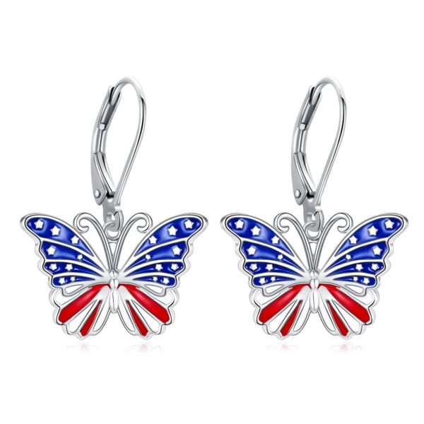 3c96fe93-9314-4d38-a7dc-980fb3a0392a.jpg Elegant American Flag Butterfly Earrings - 925 Sterling Silvery, Hypoallergenic, Perfect for Independence Day & Casual Attire