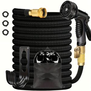 100ft Heavy-Duty Garden Hose, non expandable, with 3/4" Solid Brass Fittings, Leakproof Design, Durable Rubber Material, US Standard Threads- Perfect for Gardening, Cleaning, Forestry 25ft/50ft/75ft/100ft/150ft KIT