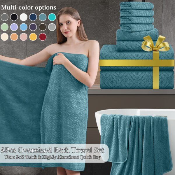 8pcs Extra Large Bath Towel, Ultra-Soft Fluffy Thick Bath Towel Set Highly Absorbent Quick Dry Towel 750GSM Includes 2 Oversized Bath Towels & 2 Hand Towels & 4 Washcloths Towels for Bathroom Hotels Gym, Valentine'S Day Gift, Wash Cloths