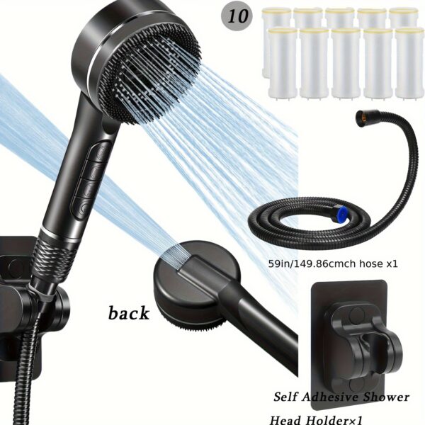New Handheld High-Pressure Shower Head - Ionic Rainfall Showerhead, 59-Inch (Approx. 150cm) Stainless Steel Hose, Suitable for Hard Water | 3 Spray Modes with 10 Replaceable Filters