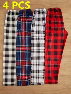 3d2c5389-b778-4971-9bb8-99ab246225c4.jpg 4pcs Of Men's Casual Plaid Trousers Pajamas for Spring And Summer, Fashion Trendy Pants Pajamas for Autumn And Winter Loungewear Mens Clothes Pajamas for Men Pajama Pants Mens Pajama Pants Pijama De Hombre