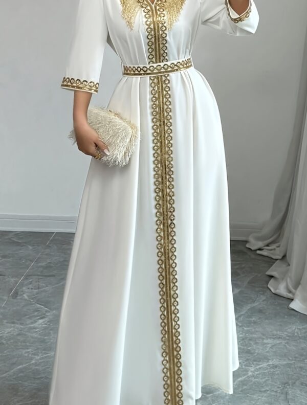 Women's Elegant Sequined Tassel Dress, Regular Fit, Long Length, Mid-Length Sleeves, Solid Color, All-Season Style with Belt