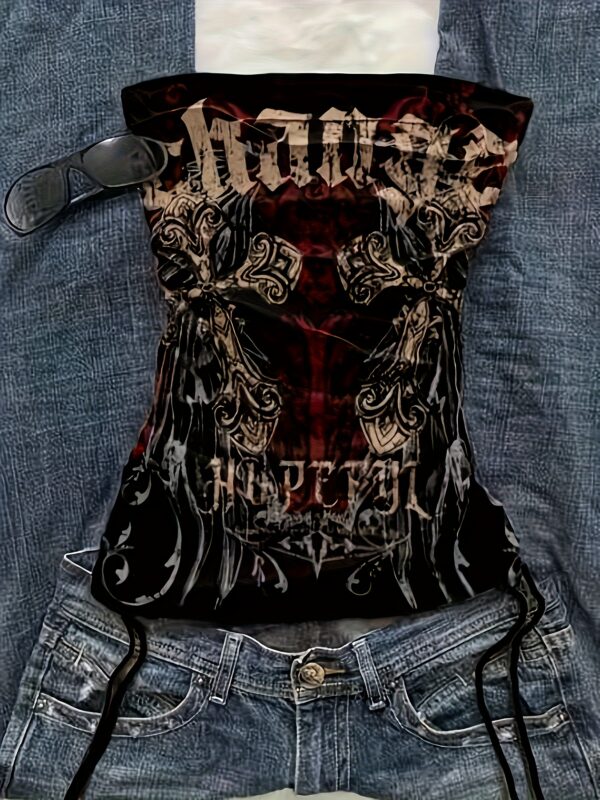 Gothic Style Hot Girl Dress! Dark Print Camisole with Drawstring Waist, Body-Hugging Design, Unique Pattern, for Teenager