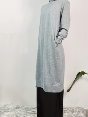 Ramadan Solid Crew Neck Pockets Dress, Versatile Long Sleeve Sweatshirt Dress For Fall, Women's Clothing