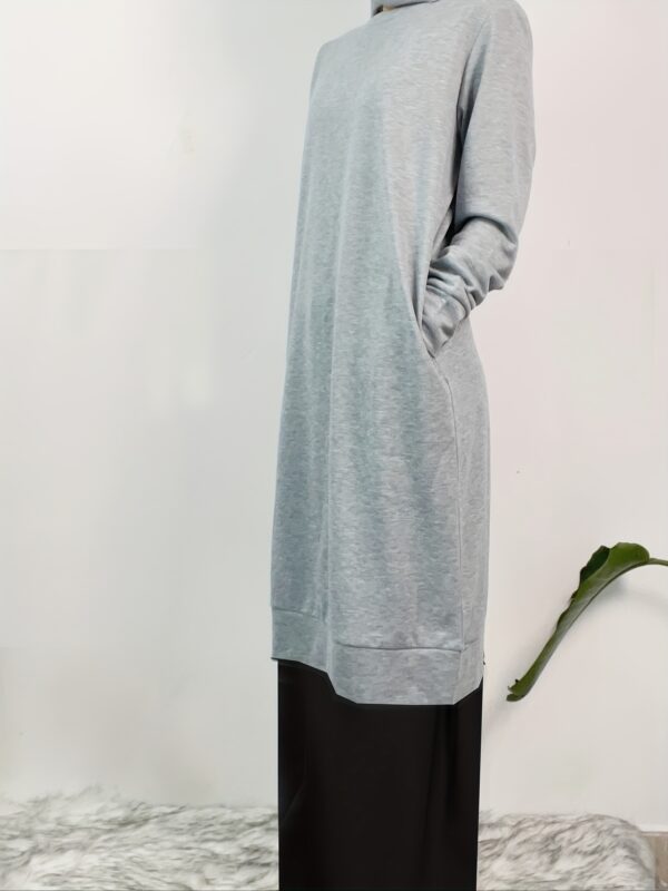 Ramadan Solid Crew Neck Pockets Dress, Versatile Long Sleeve Sweatshirt Dress For Fall, Women's Clothing