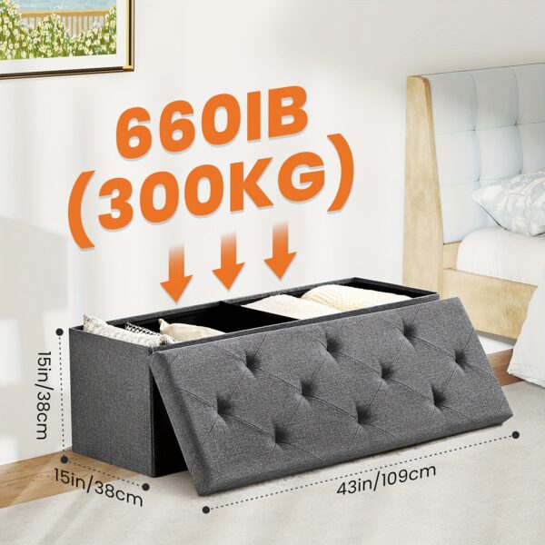 Sweetcrispy 43-Inch Heavy-Duty Folding Storage Ottoman Bench with Padded Seat & Soft Foam Cushion - 660lb Weight Capacity, Hardwood Frame, Space-Saving Flip-Top Lid Design, Multi-Functional Footrest, End of Bed Bench for Bedroom, Living Room, Entryway - Easy Assembly, Classic Style, Compact Foldable Storage Chest
