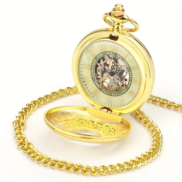 Vintage-Inspired Men'S Automatic Mechanical Pocket Watch with Engraved Dial - Durable Alloy Case, Round Dial, Stopwatch Function, Perfect for Father'S Day, Mother'S Day, Birthdays, Anniversaries, Travel Accessories|Vintage Pocket Watch|Durable Watch Case