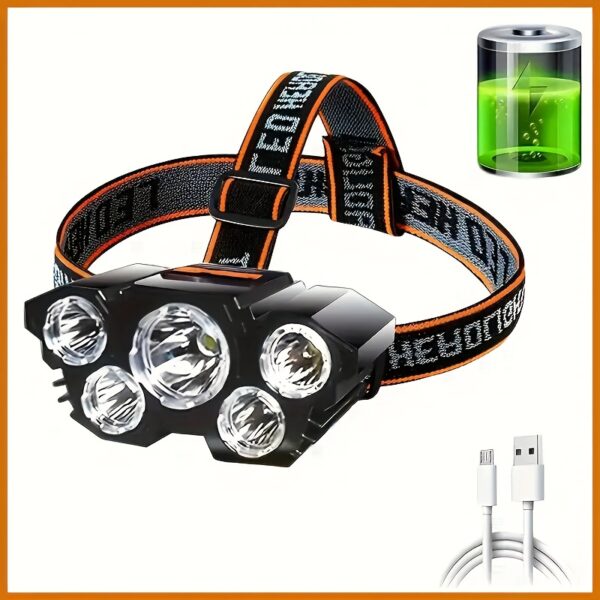 1pc 5LED Headlamp Can Be Rechargeable, USB Head Flashlight, Camping, Running And Fishing Headlamp For Home Outdoor Emergency Light