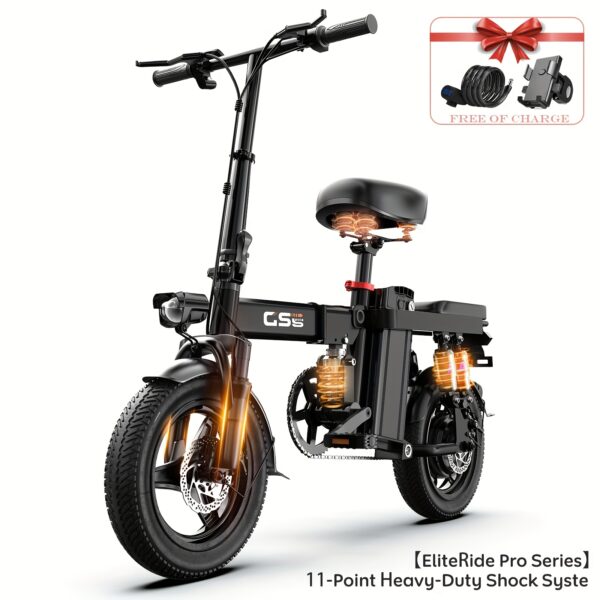 Adult Electric Bike 740W Peak Power, 20 MPH Max Speed Folding E-Bike with 14-Inch  Pedal Assist, Shock Absorber for 30° Uphill Climbing & Detachable 40-Mile PAS Range