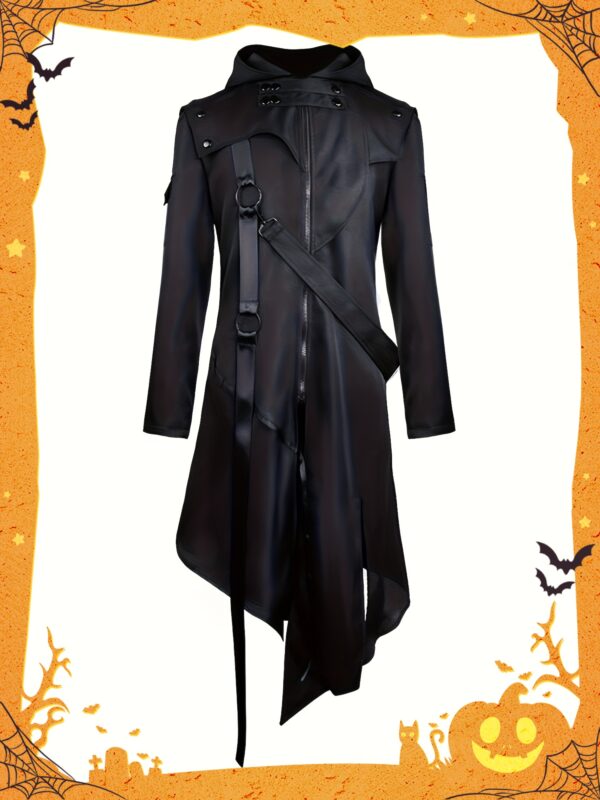 3f766cdd1182c8183d5e2877c180a54c.jpg Men's Vintage Gothic Punk Zip-Up Asymmetrical Hoodie Jacket - Long Black Cosplay Costume for Halloween Parties, Role-Play & Themed Events, Halloween Costumes, Themed Event Apparel, Hooded Roleplay Jacket, Detailed Closure System, Nonstretch Material, Alternative Fashion